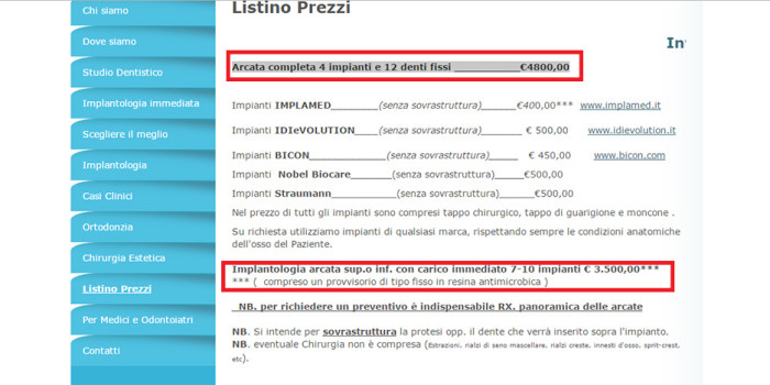 Esempio di Prezzo implantologia estero Croazia